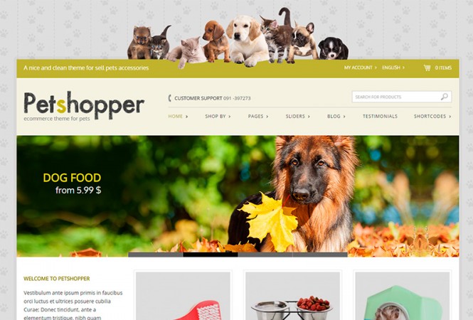 Petshopper – šablona pro e-shop s potřebami pro mazlíčky